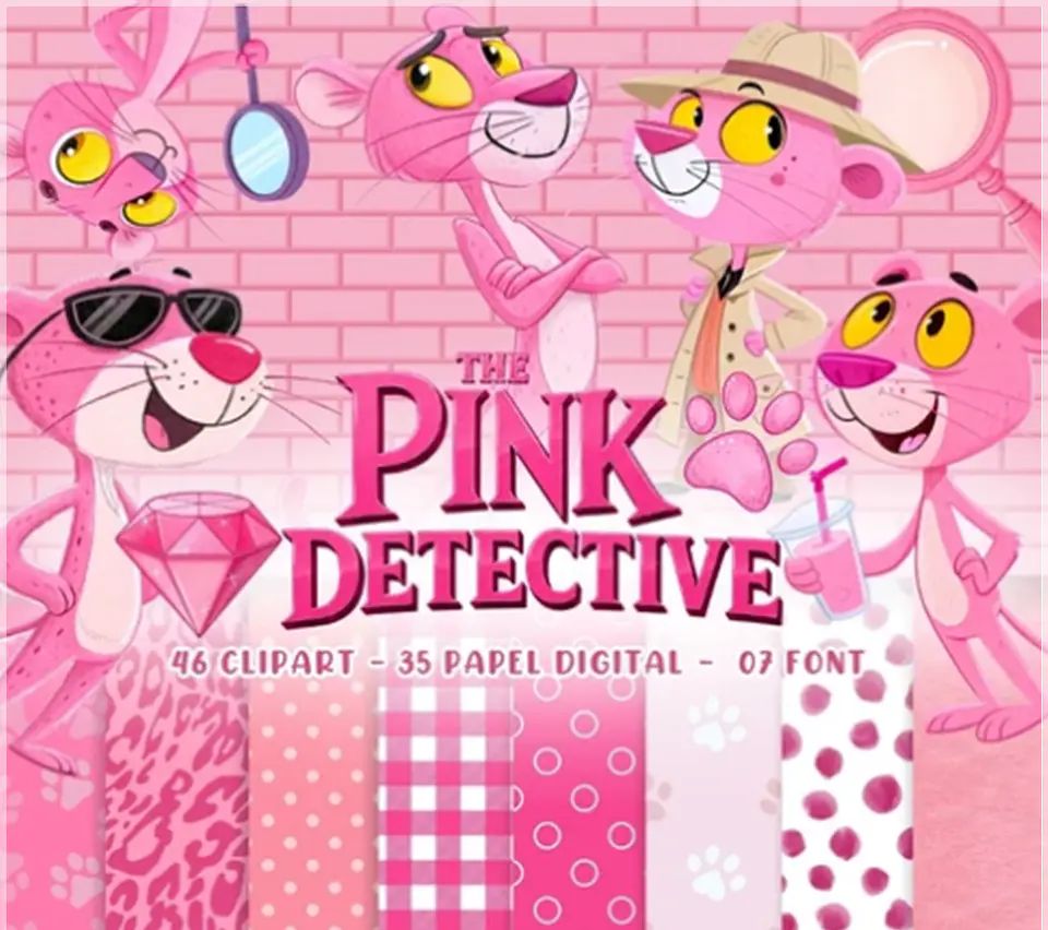 Kit Digital Pink Detetive Pantera Cor de Rosa 8 1