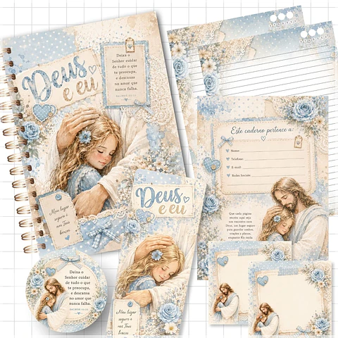 Encadernação - Caderno Deus e Eu Azul