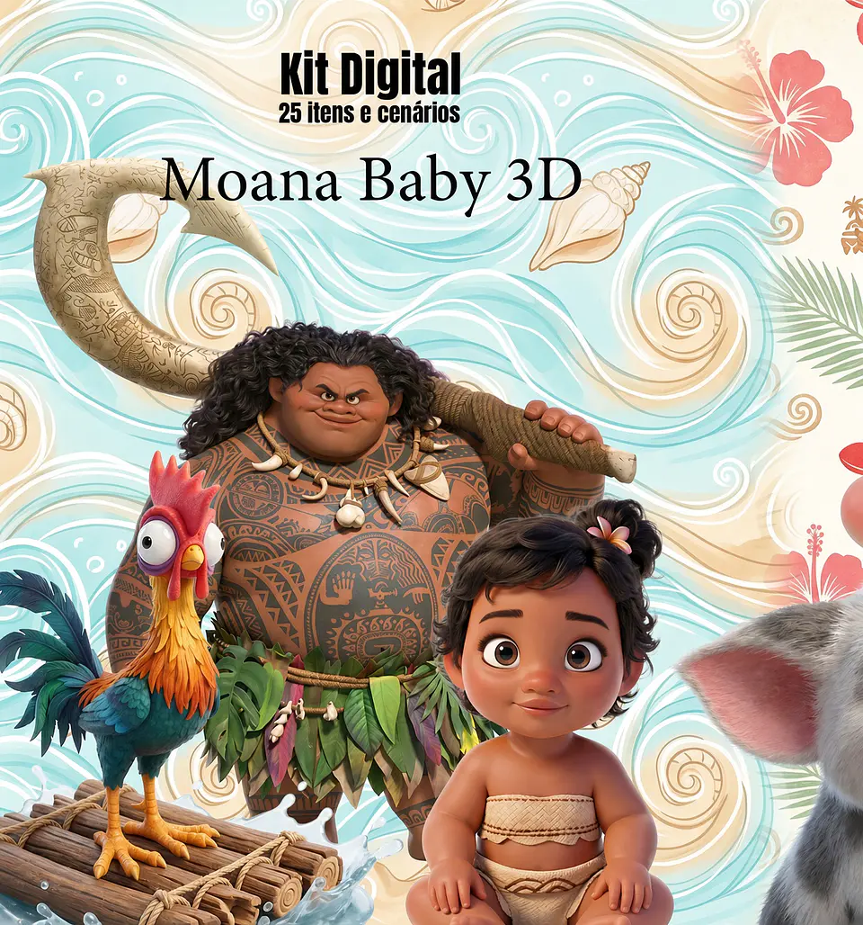 Kit Digital Fazendinha Moana Baby 3D 254 1