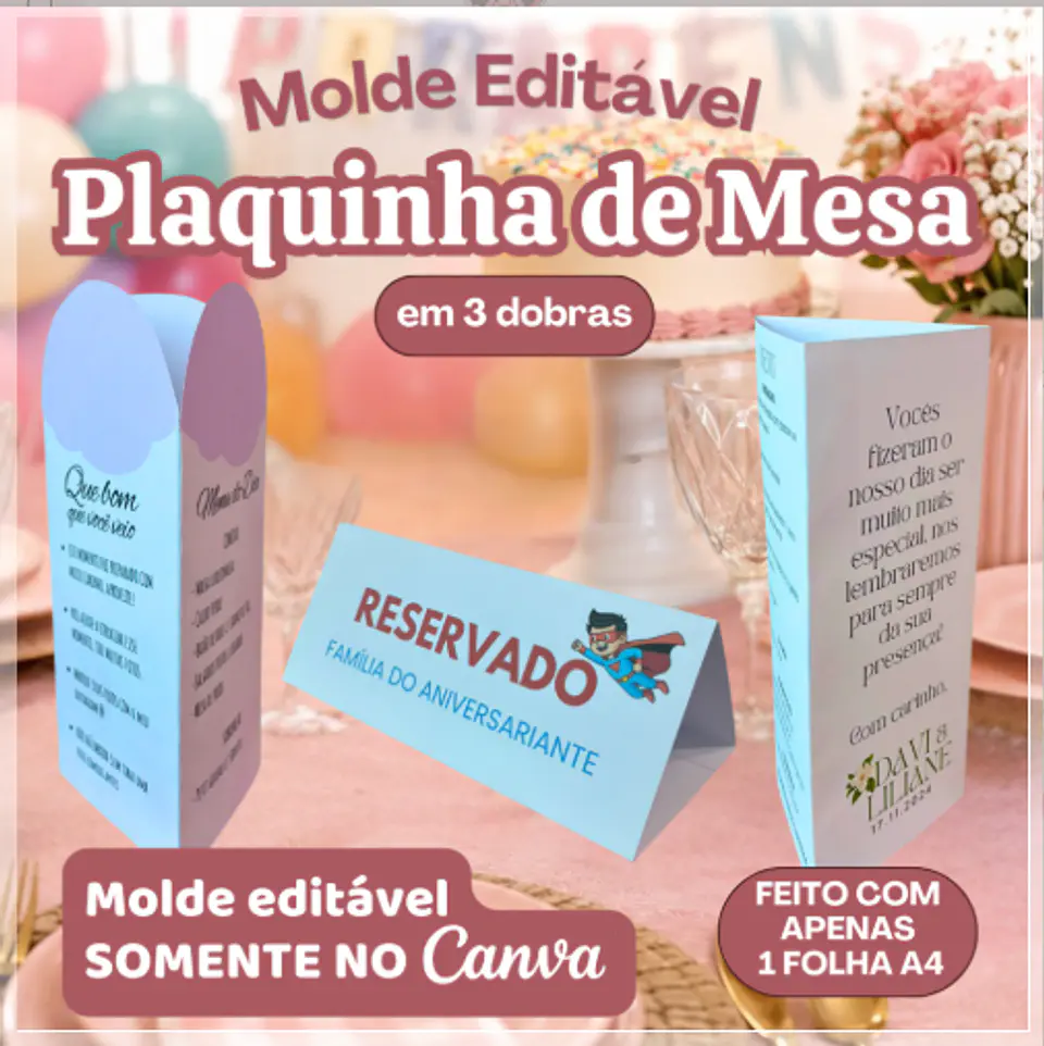 Arquivo de Corte - Molde Plaquinha de Mesa 3 Dobras 1