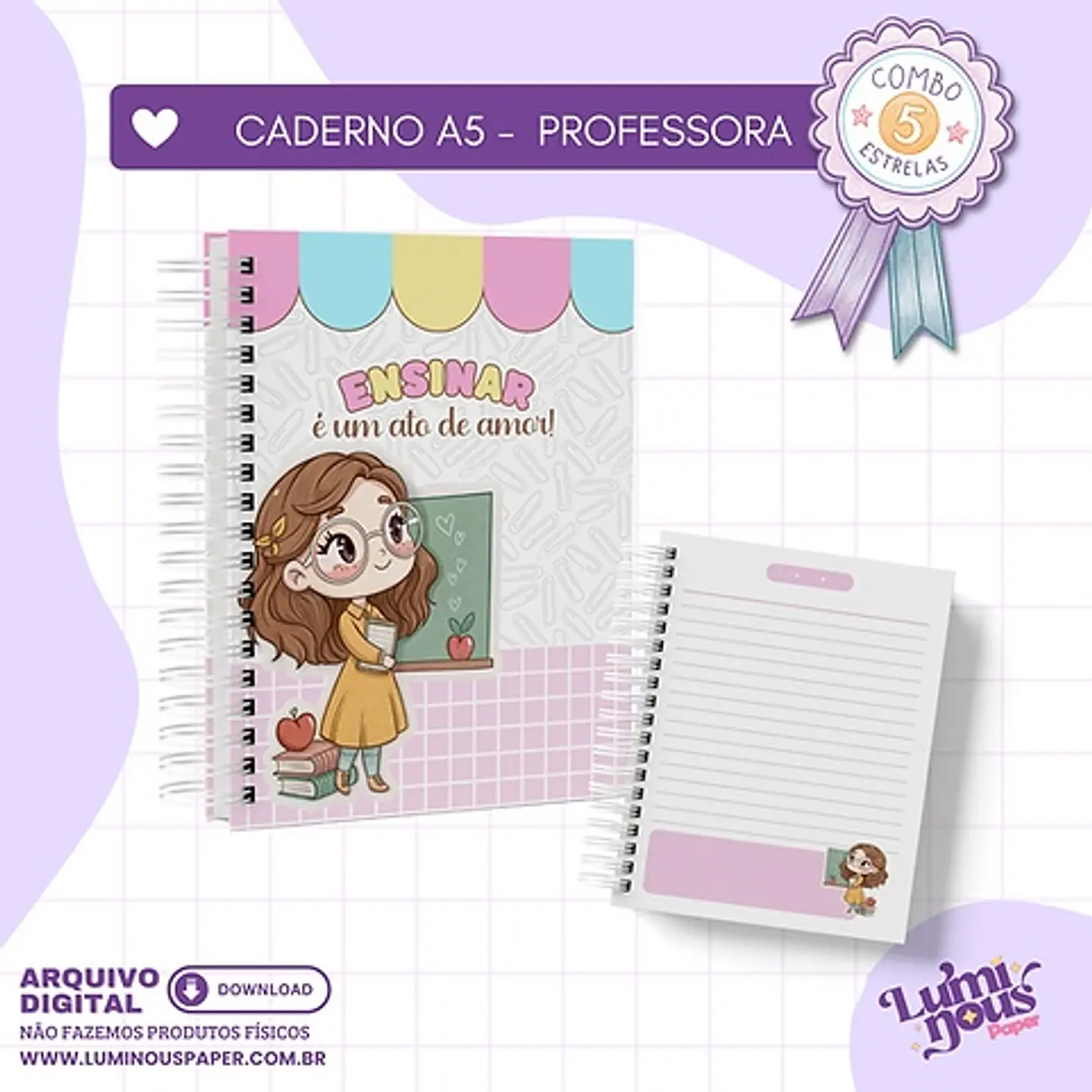 Encadernação Combo ESTRELAS - CADERNO A5 Dia dos Professores 1 1