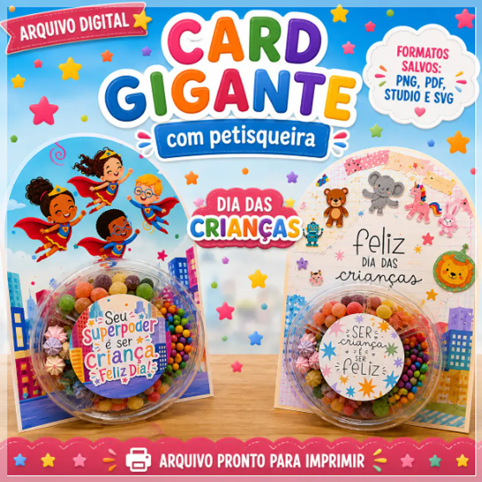 Arquivo de Corte Cartão Gigante Blister ou Petisqueira Dis das Crianças 2 1