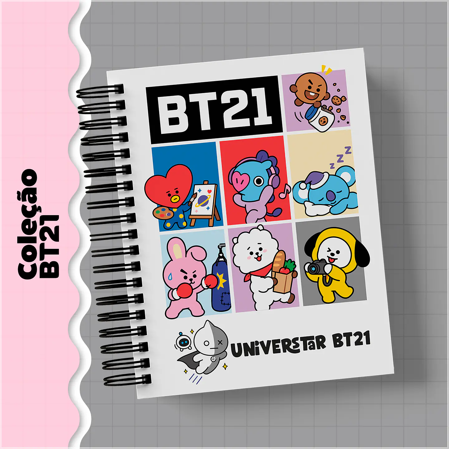 Encadernação - Coleção Minizinha BT21(Caderno,Bloco A6,Bloco95x95,Caneca e Botton) 1
