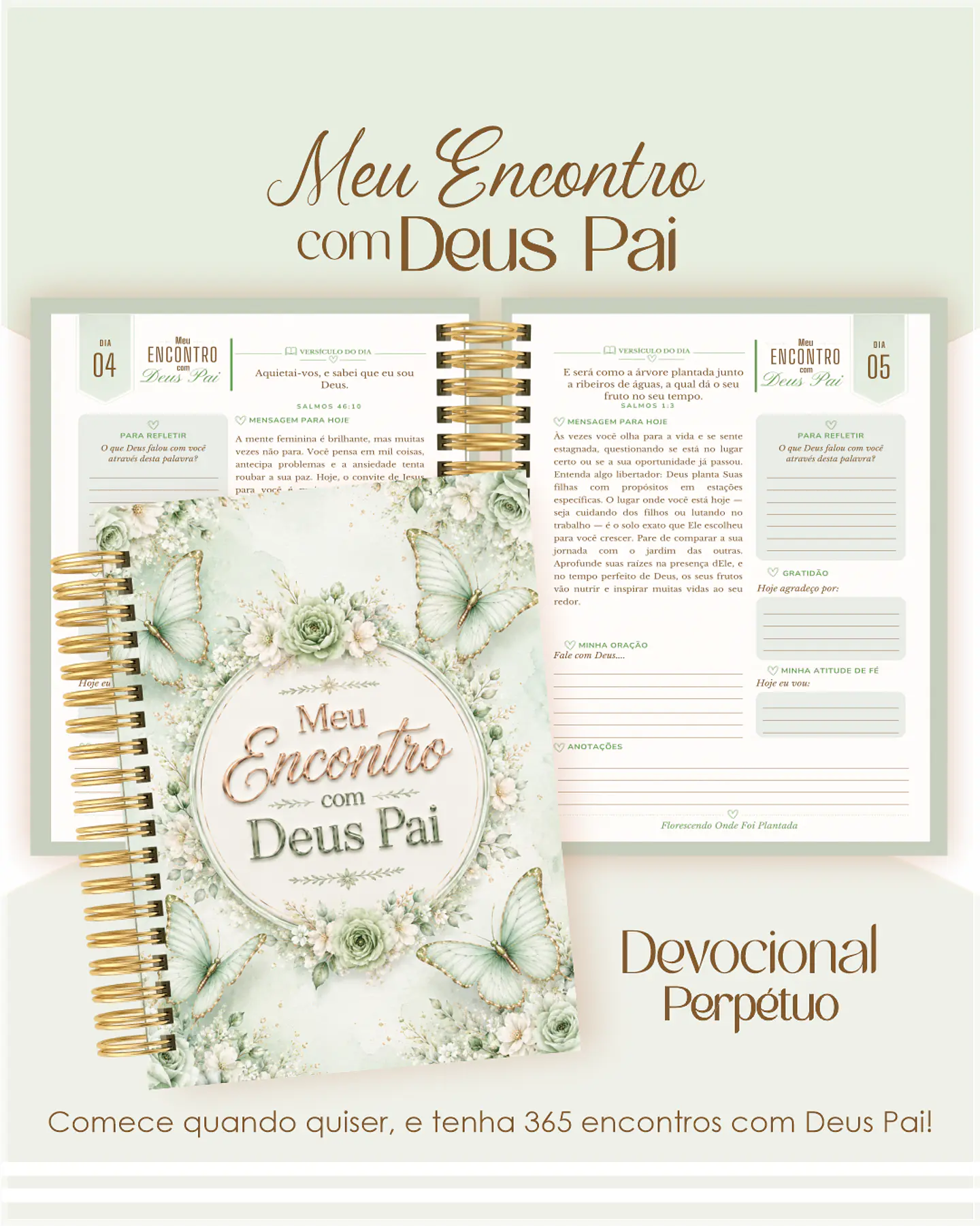 Encadernação - Devocional Perpétuo Borboletas Verde 1