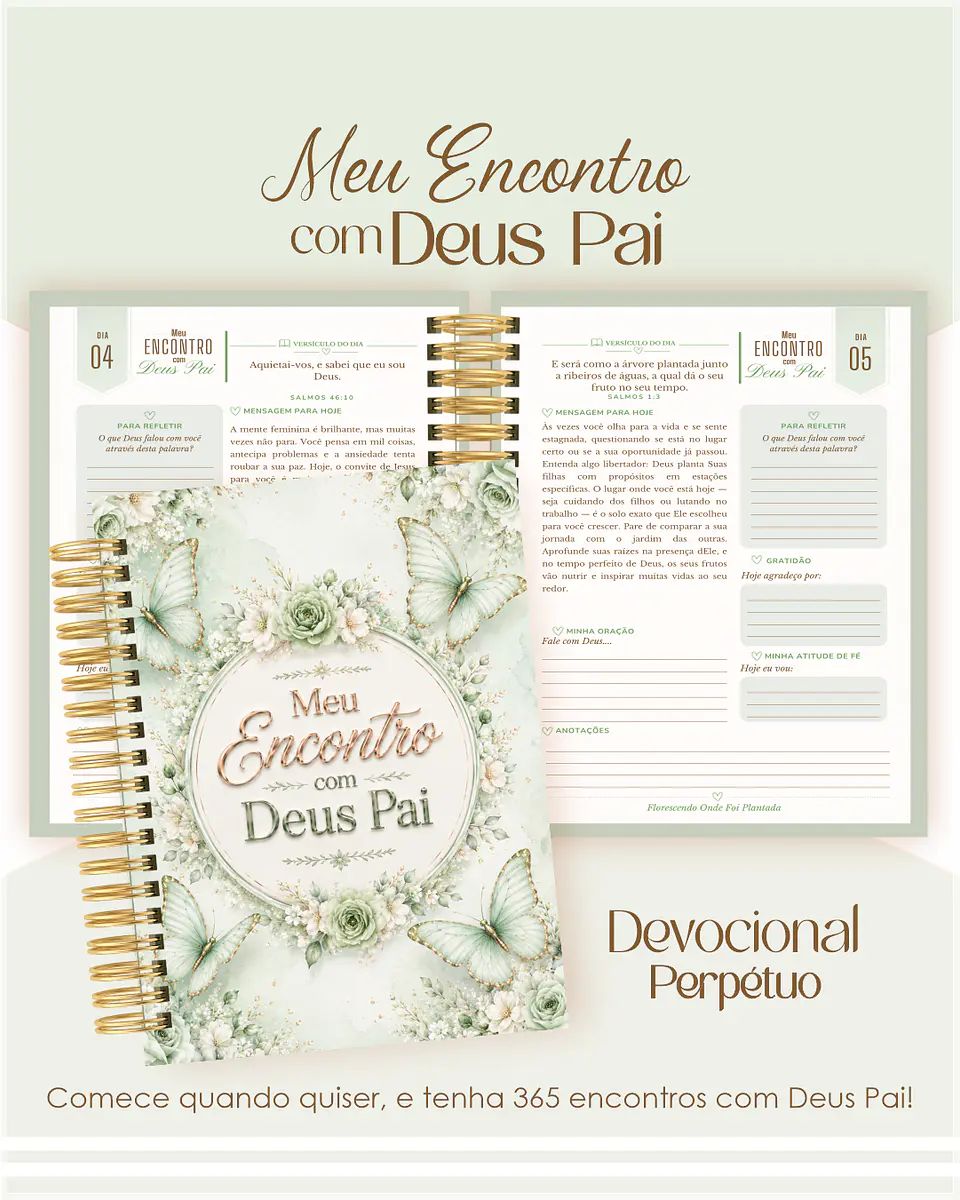 Encadernação - Devocional Perpétuo Borboletas Verde 1