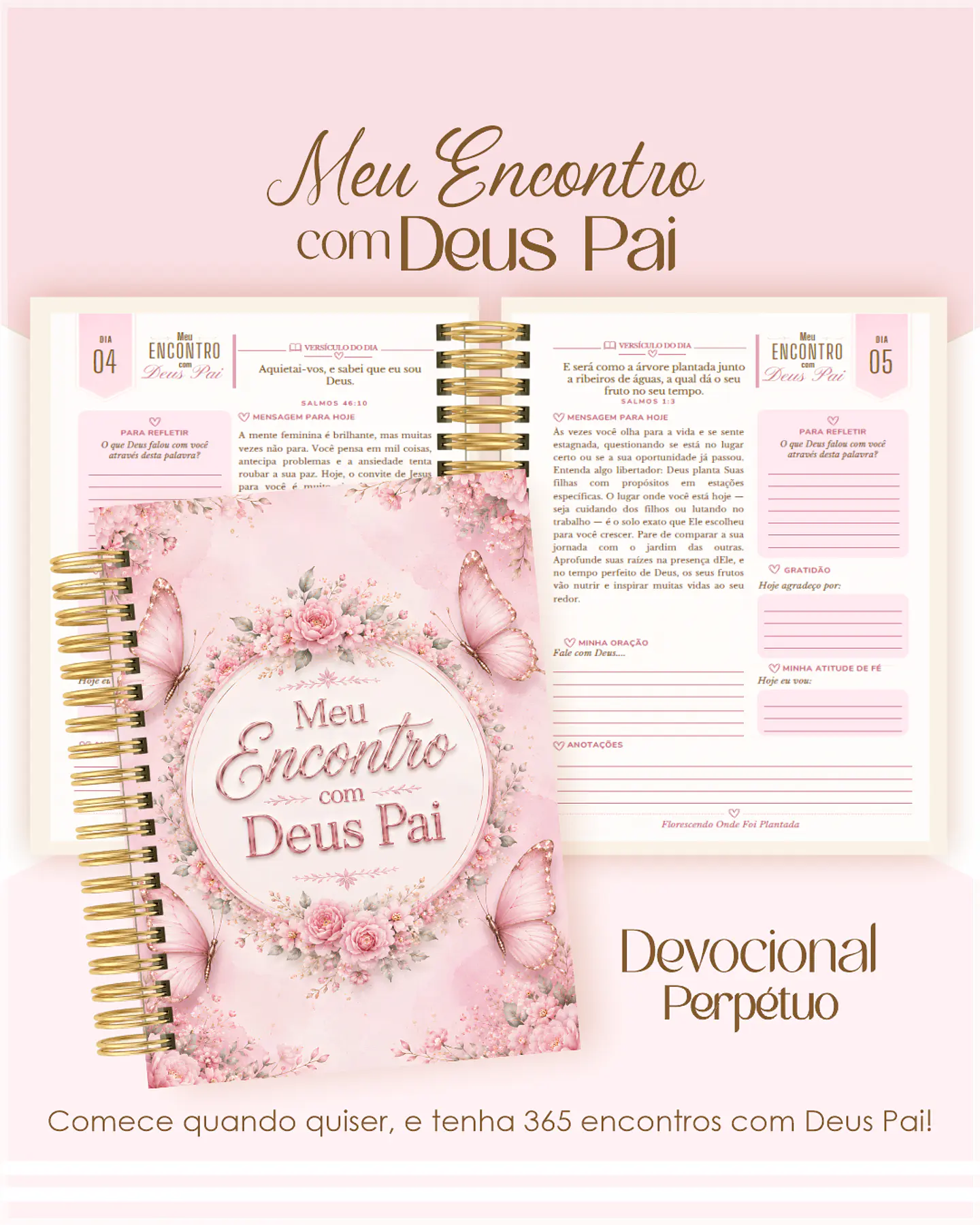 Encadernação - Devocional Perpétuo Borboletas Rosa 1