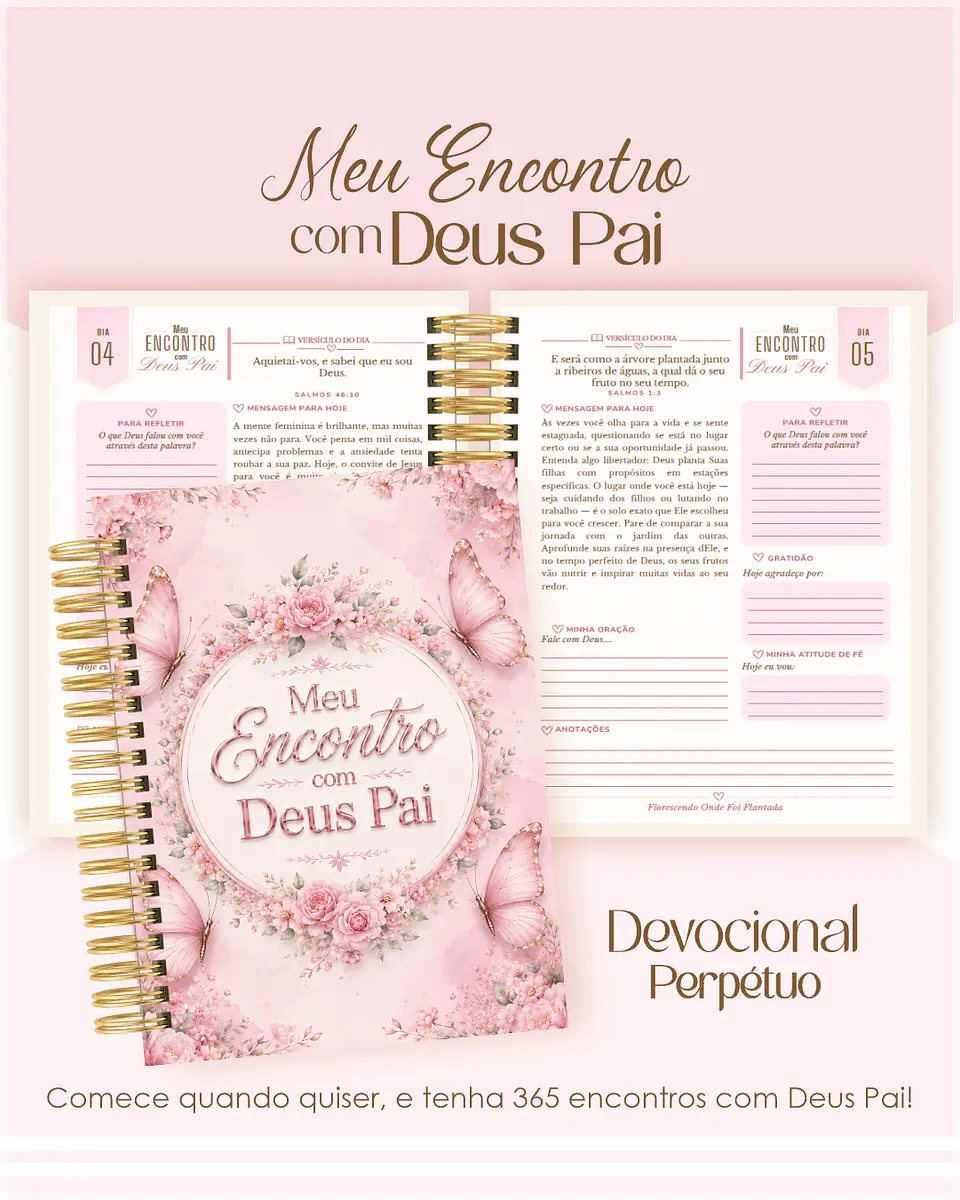 Encadernação - Devocional Perpétuo Borboletas Rosa 1