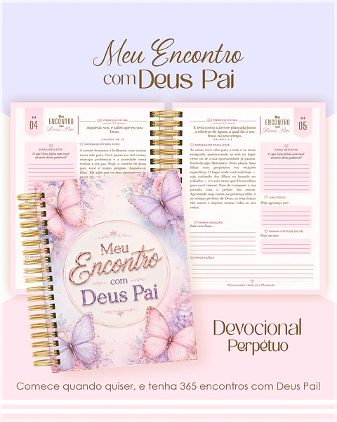 Encadernação - Devocional Perpétuo Borboletas Lilás e Rosa
