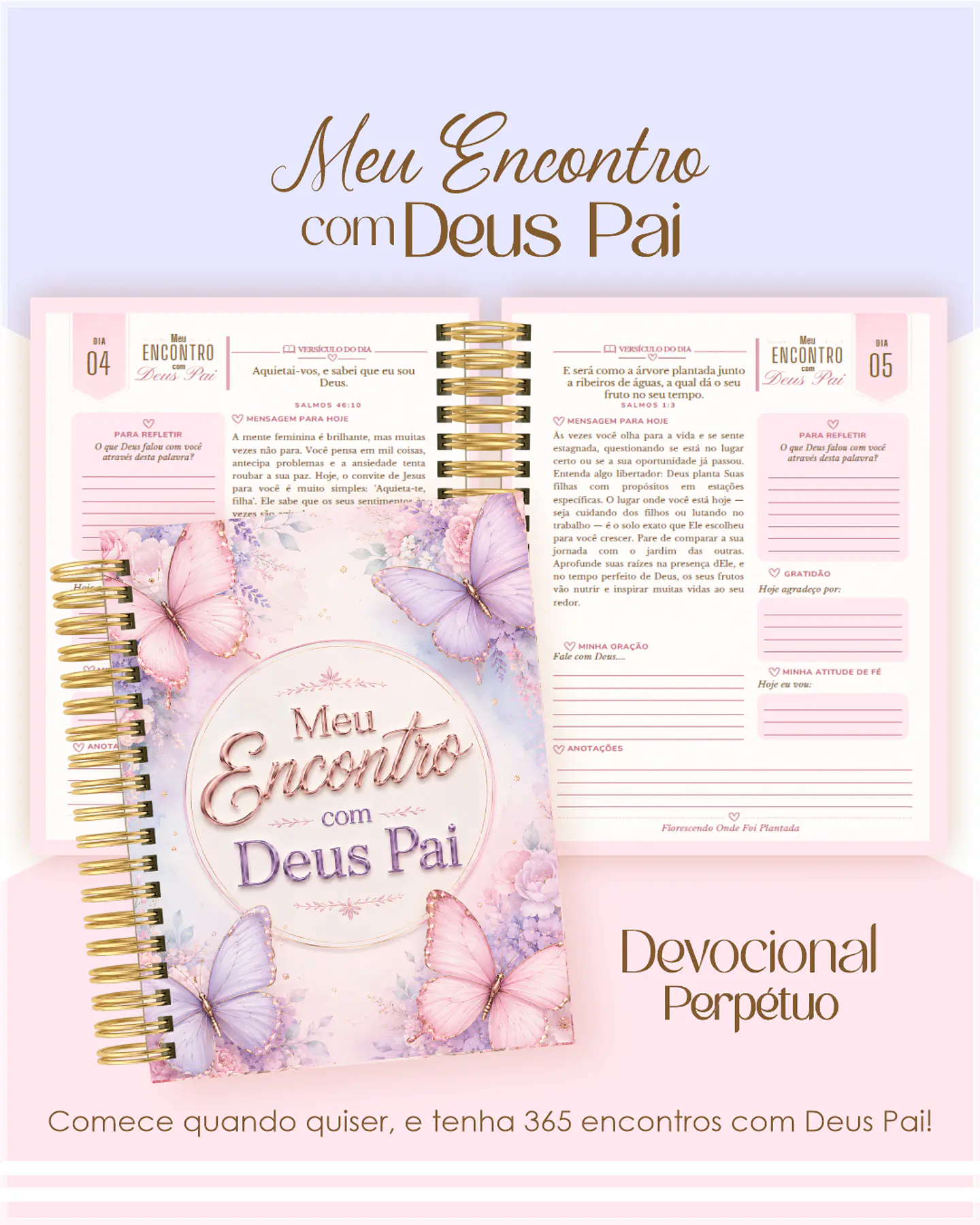 Encadernação - Devocional Perpétuo Borboletas Lilás e Rosa 1