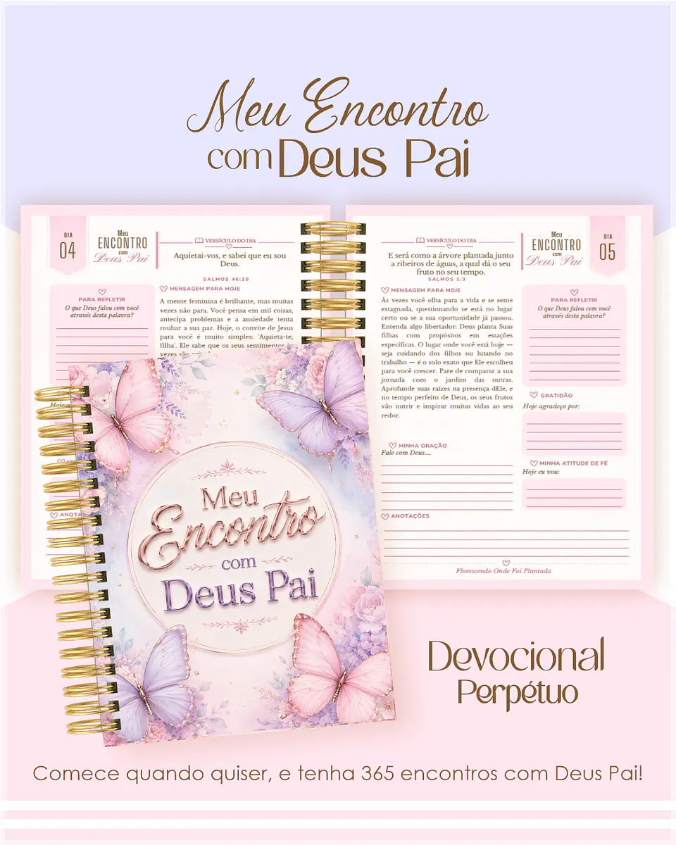 Encadernação - Devocional Perpétuo Borboletas Lilás e Rosa 1