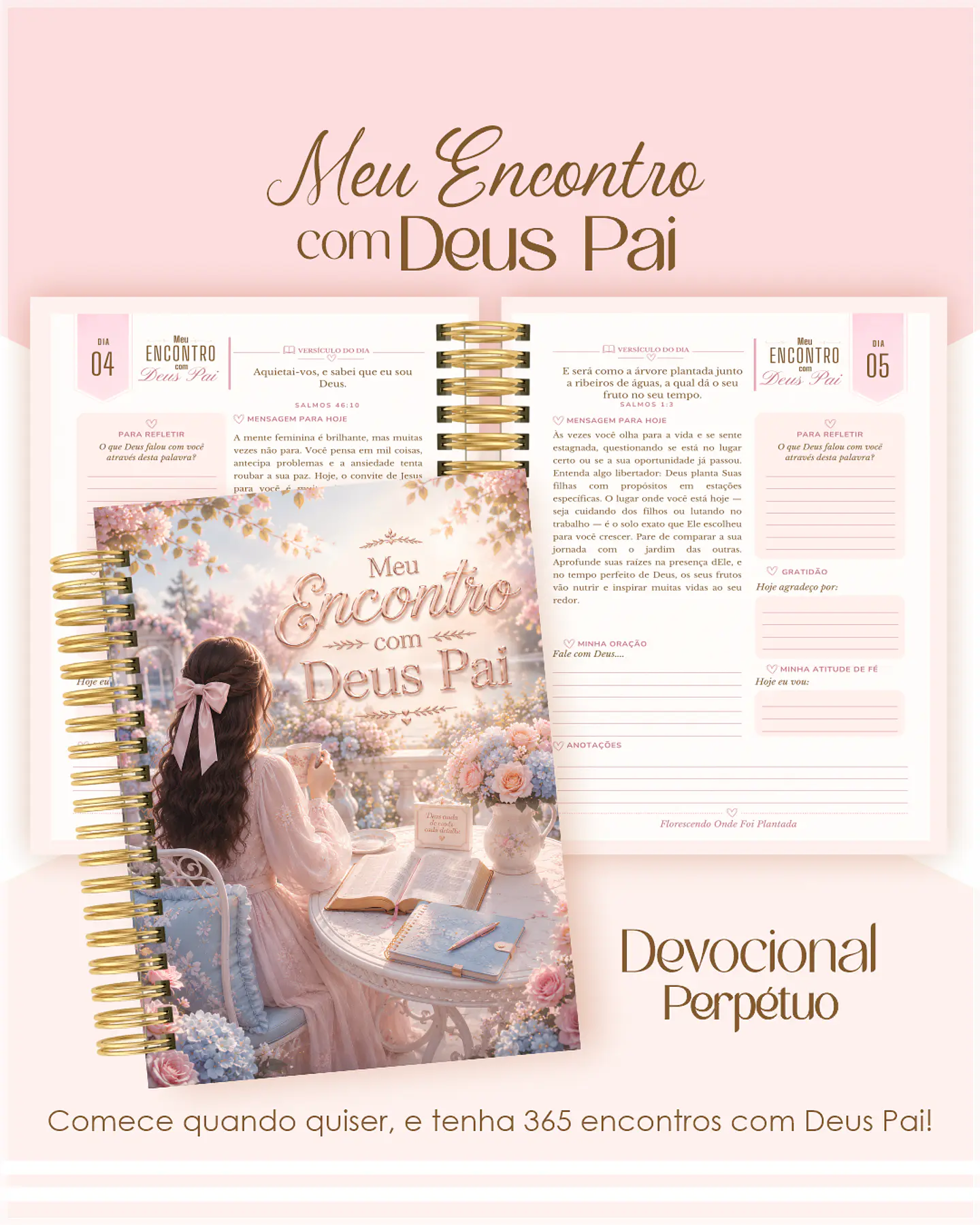 Encadernação - Devocional Perpétuo Floral Azul e Rosa 1