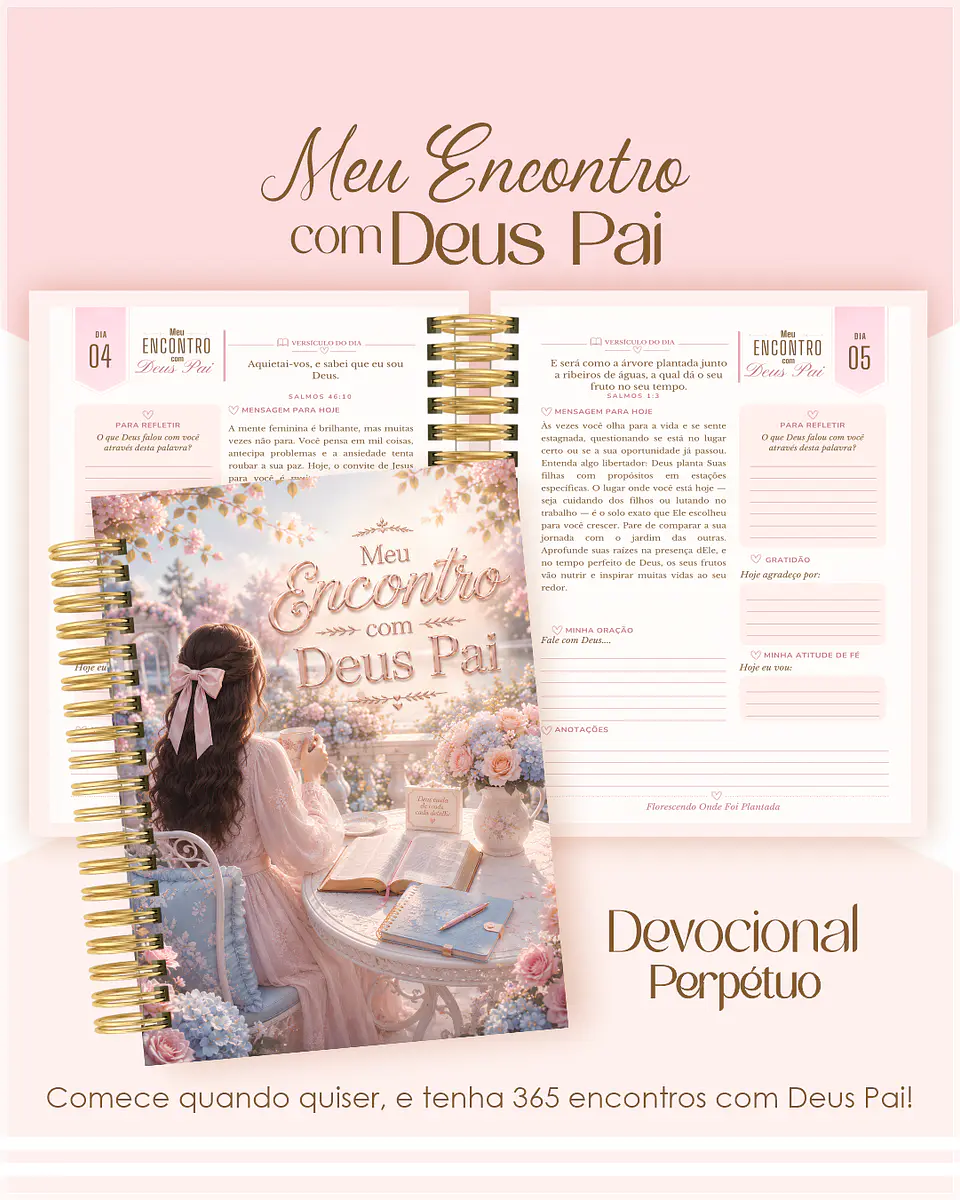Encadernação - Devocional Perpétuo Floral Azul e Rosa 1