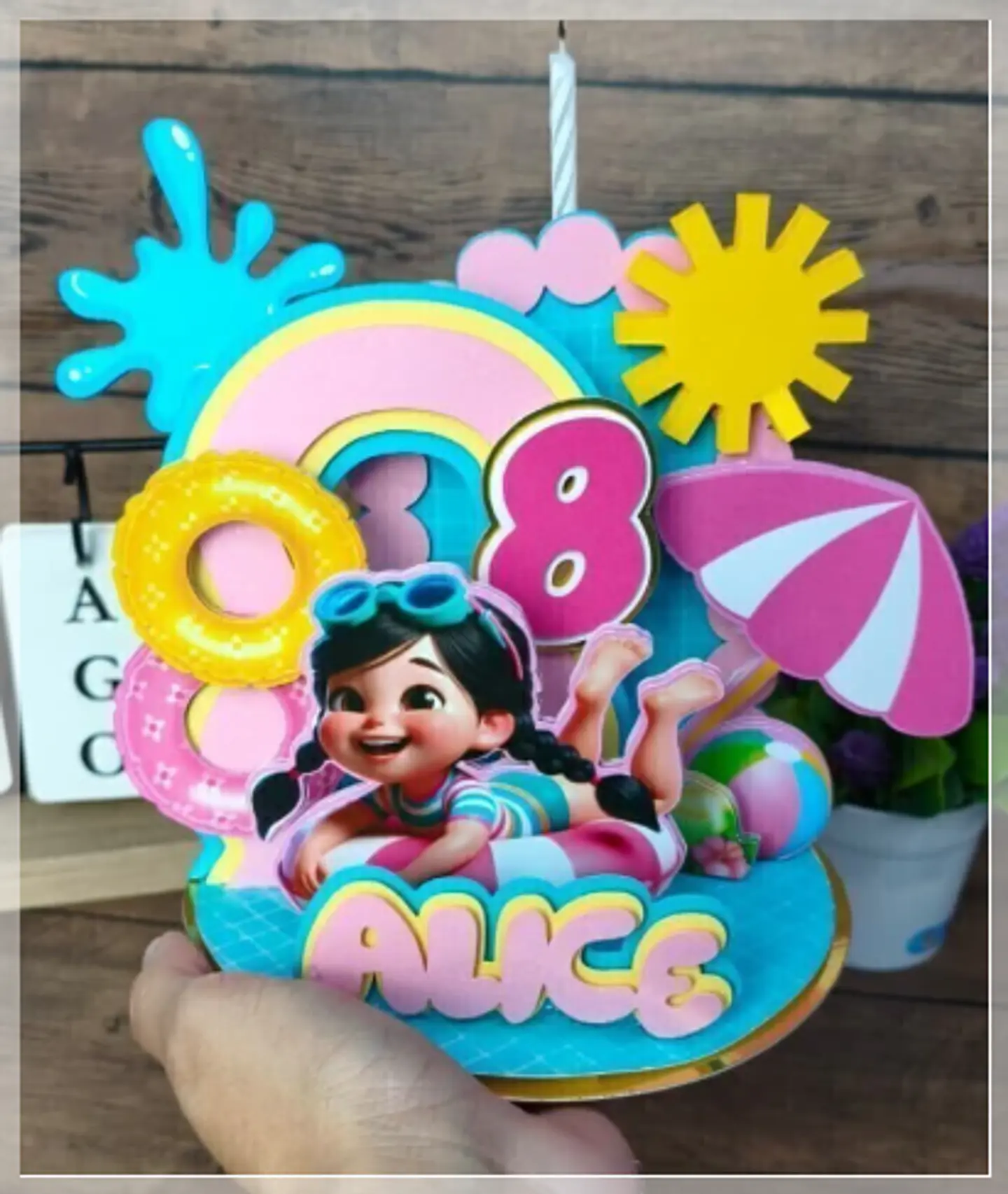 Arquivo de Corte Topo de Bolo Pool Party Menina Vela Cenário 4 1