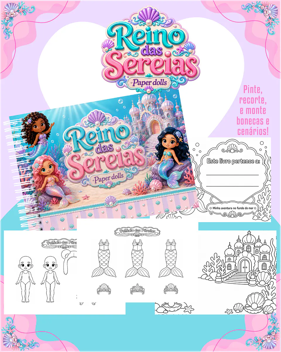 Encadernação - Paper Dolls colorir Reino das Sereias 1