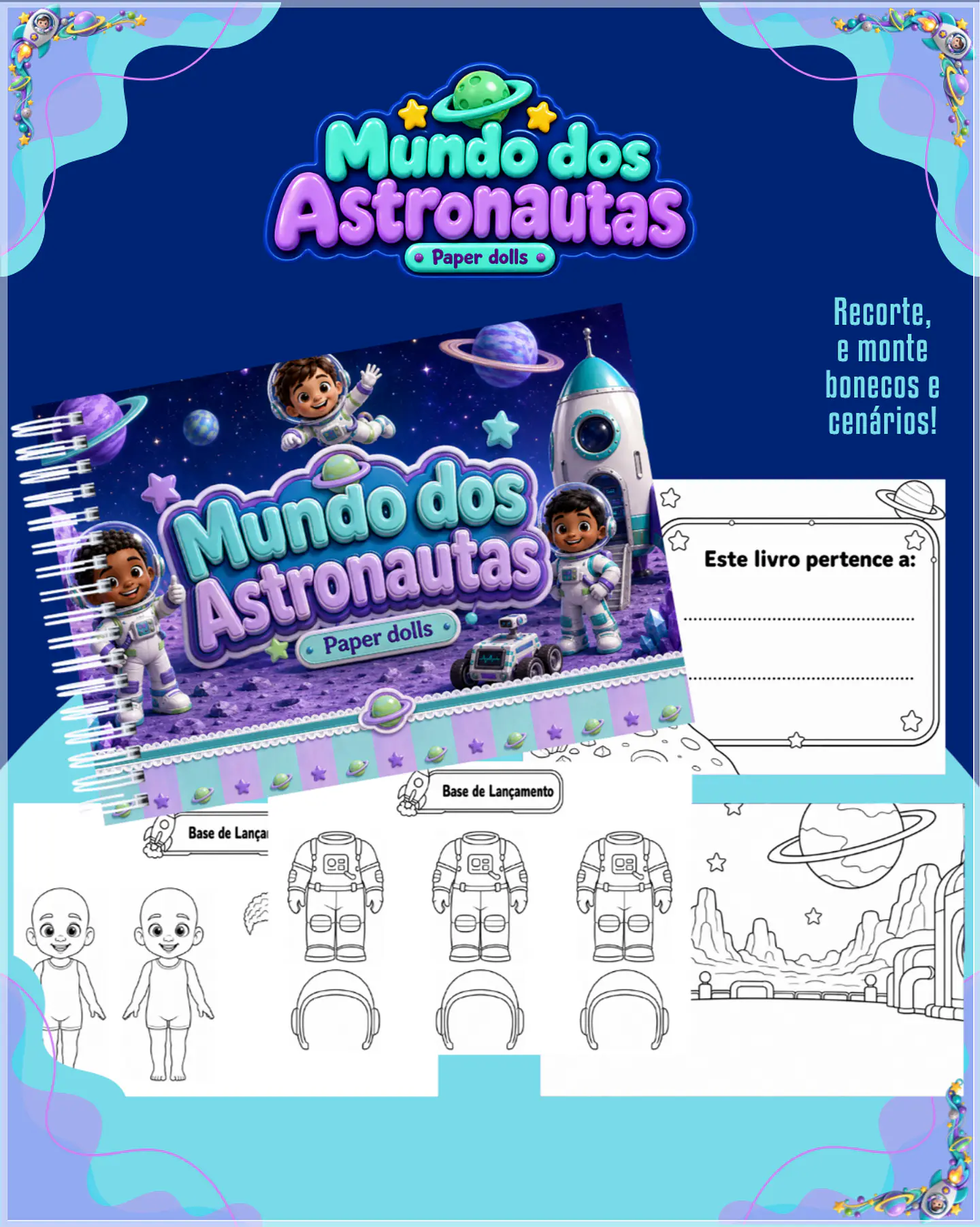 Encadernação - Paper Dolls colorir Mundo dos Astronautas 1