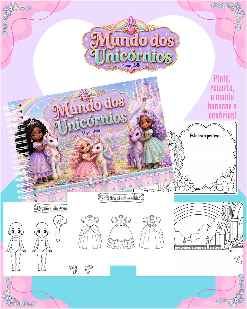 Encadernação - Paper Dolls colorir Mundo dos Unicórnios 1