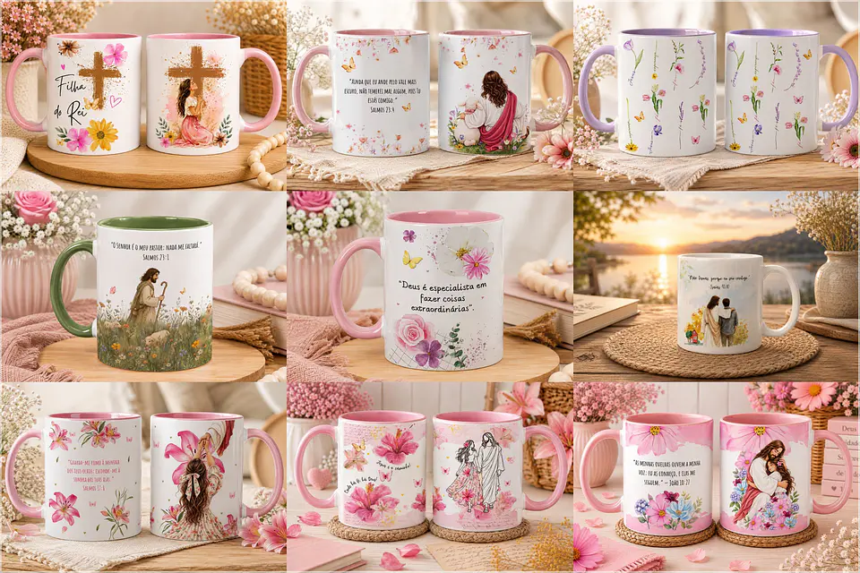 Sublimação - Canecas Fé entre Flores 1
