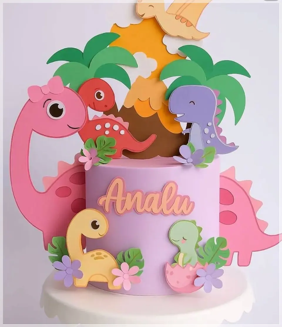 Arquivo de Corte Topo de Bolo Dinossauro Dino Menina 24 1