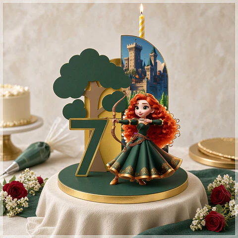 Arquivo de Corte Topo de Bolo Cenário Vela Princesa Valente Merida 1