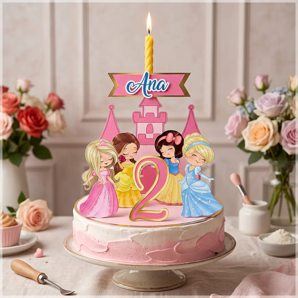 Arquivo de Corte Topo de Bolo Cenário Vela Princesas Disney 1 1