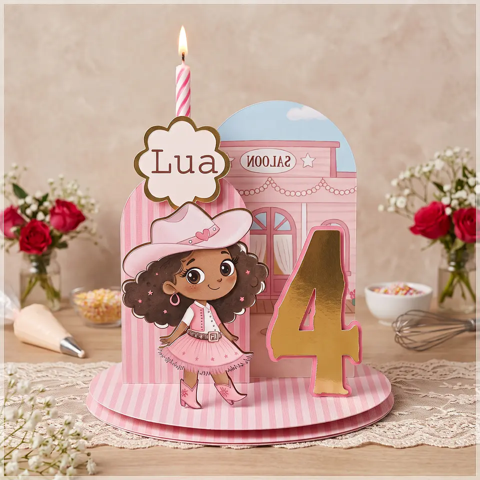 Arquivo de Corte Topo de Bolo Cenário Vela Boiadeira Cowgirl Country 1 1