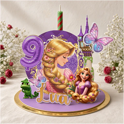 Arquivo de Corte Topo de Bolo Cenario Vela Enrolados Rapunzel 1