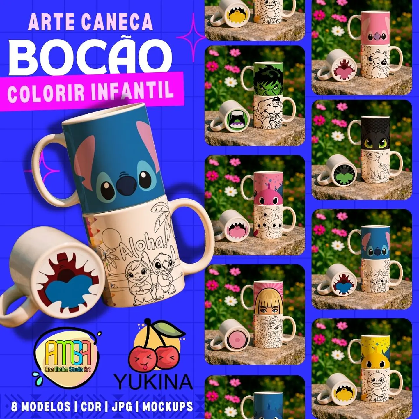 Sublimação Combo Canecas Bocão para Colorir Dia das Crianças 1 1