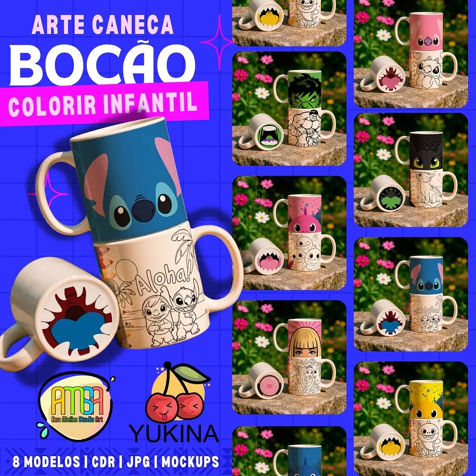 Sublimação Combo Canecas Bocão para Colorir Dia das Crianças 1 1