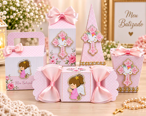 Arquivo de Corte Kit Festa Batismo Batizado Anjinha Menina Rosa 29