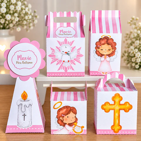 Arquivo de Corte Kit Festa Batismo Batizado Anjinha Menina Rosa 27