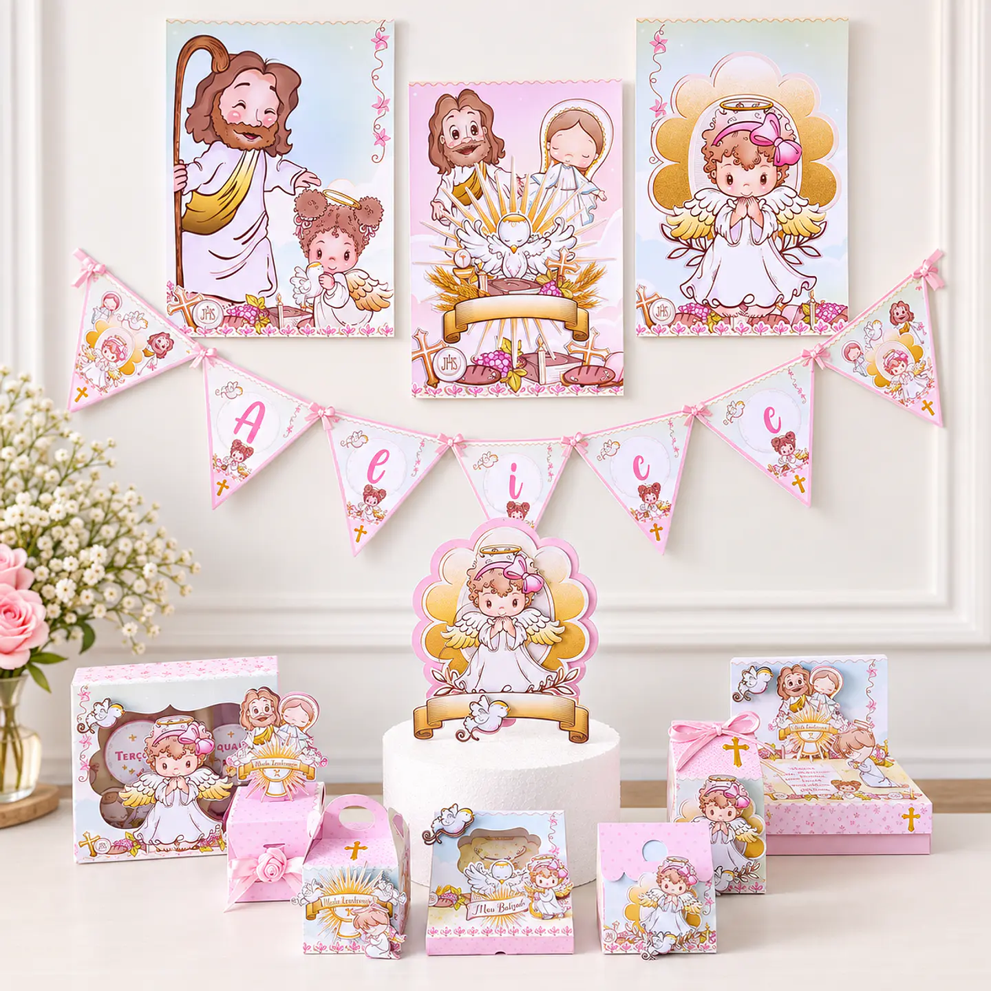 Arquivo de Corte Kit Festa Batismo Batizado Anjinha Menina Rosa 26 1