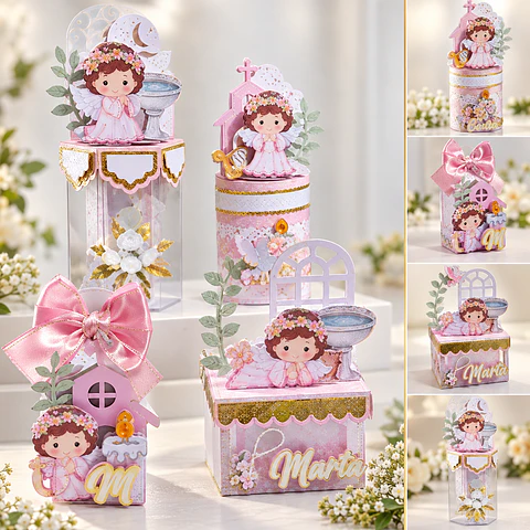 Arquivo de Corte Kit Festa Batismo Batizado Anjinha Menina Rosa 23
