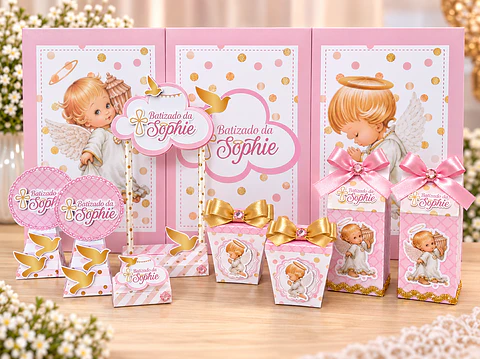 Arquivo de Corte Kit Festa Batismo Batizado Anjinha Menina Rosa 22