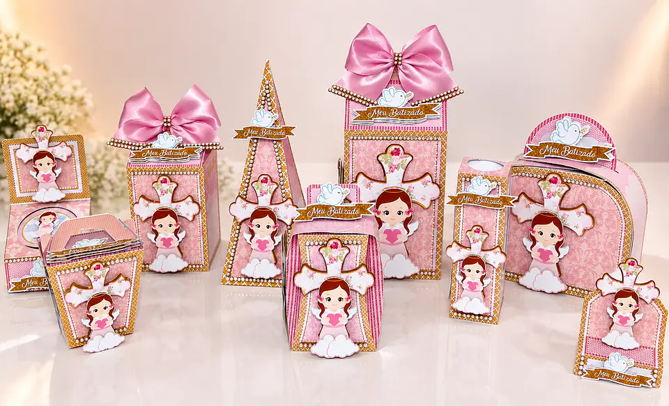 Arquivo de Corte Kit Festa Batismo Batizado Anjinha Menina Rosa 18 1