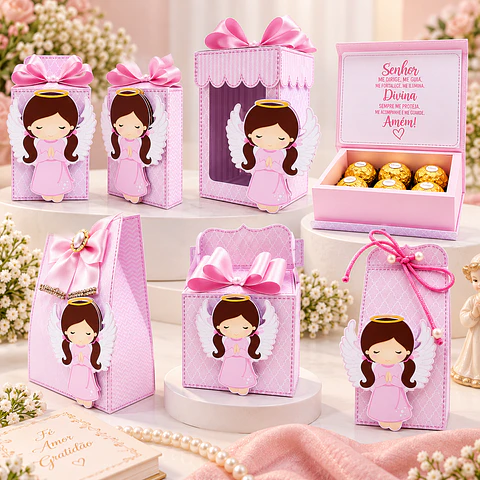 Arquivo de Corte Kit Festa Batismo Batizado Anjinha Menina Rosa 15