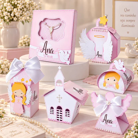 Arquivo de Corte Kit Festa Batismo Batizado Anjinha Menina Rosa 14