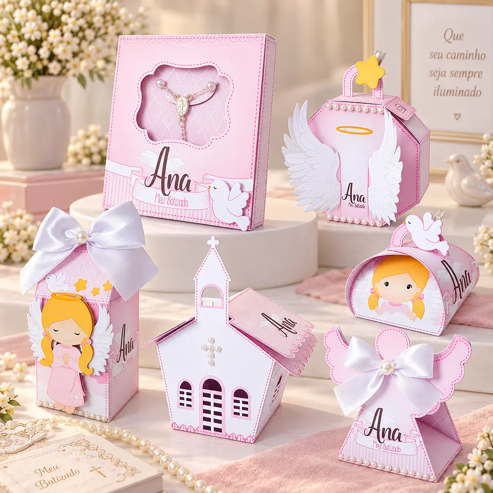 Arquivo de Corte Kit Festa Batismo Batizado Anjinha Menina Rosa 14 1