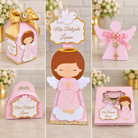 Arquivo de Corte Kit Festa Batismo Batizado Anjinha Menina Rosa 13