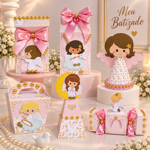 Arquivo de Corte Kit Festa Batismo Batizado Anjinha Menina Rosa 12