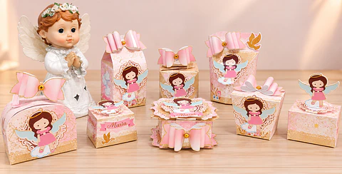 Arquivo de Corte Kit Festa Batismo Batizado Anjinha Menina Rosa 11