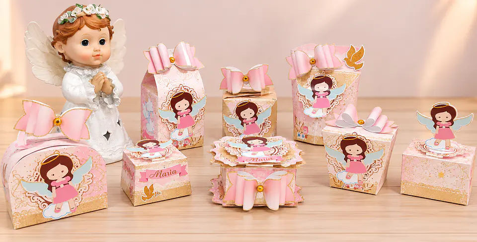 Arquivo de Corte Kit Festa Batismo Batizado Anjinha Menina Rosa 11 1