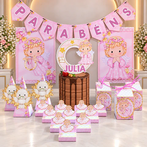 Arquivo de Corte Kit Festa Batismo Batizado Anjinha Menina Rosa 9