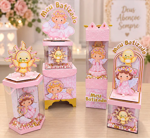 Arquivo de Corte Kit Festa Batismo Batizado Anjinha Menina Rosa 8
