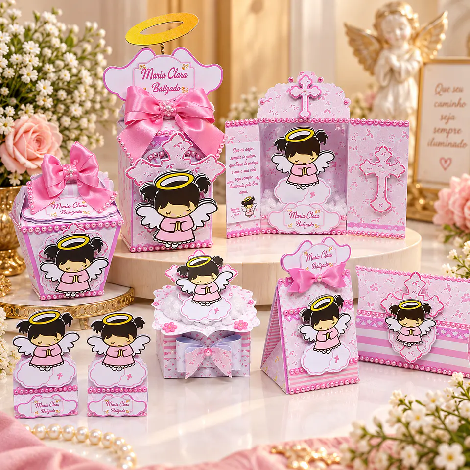 Arquivo de Corte Kit Festa Batismo Batizado Anjinha Menina Rosa 6 1