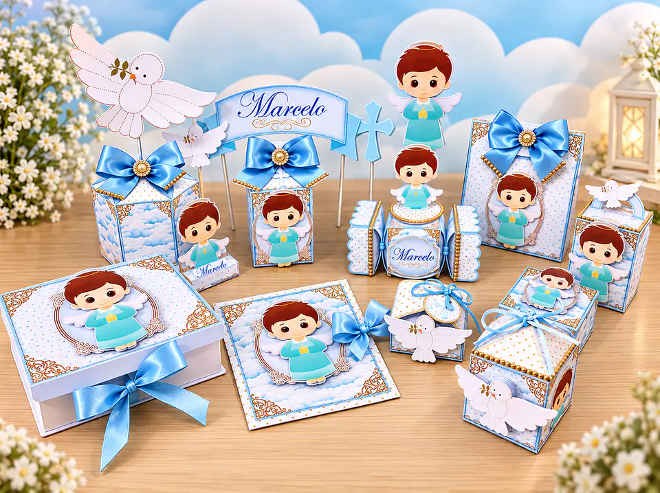 Arquivo de Corte Kit Festa Batismo Batizado Anjinho Menino Azul 24 1