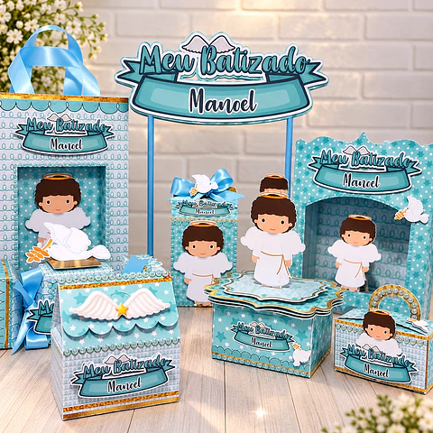 Arquivo de Corte Kit Festa Batismo Batizado Anjinho Menino Azul 23