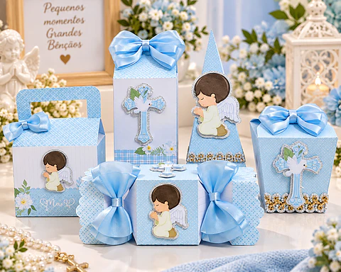 Arquivo de Corte Kit Festa Batismo Batizado Anjinho Menino Azul 5