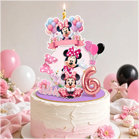 Arquivo de Corte Topo de Bolo Cenario Vela Minnie Rosa 1