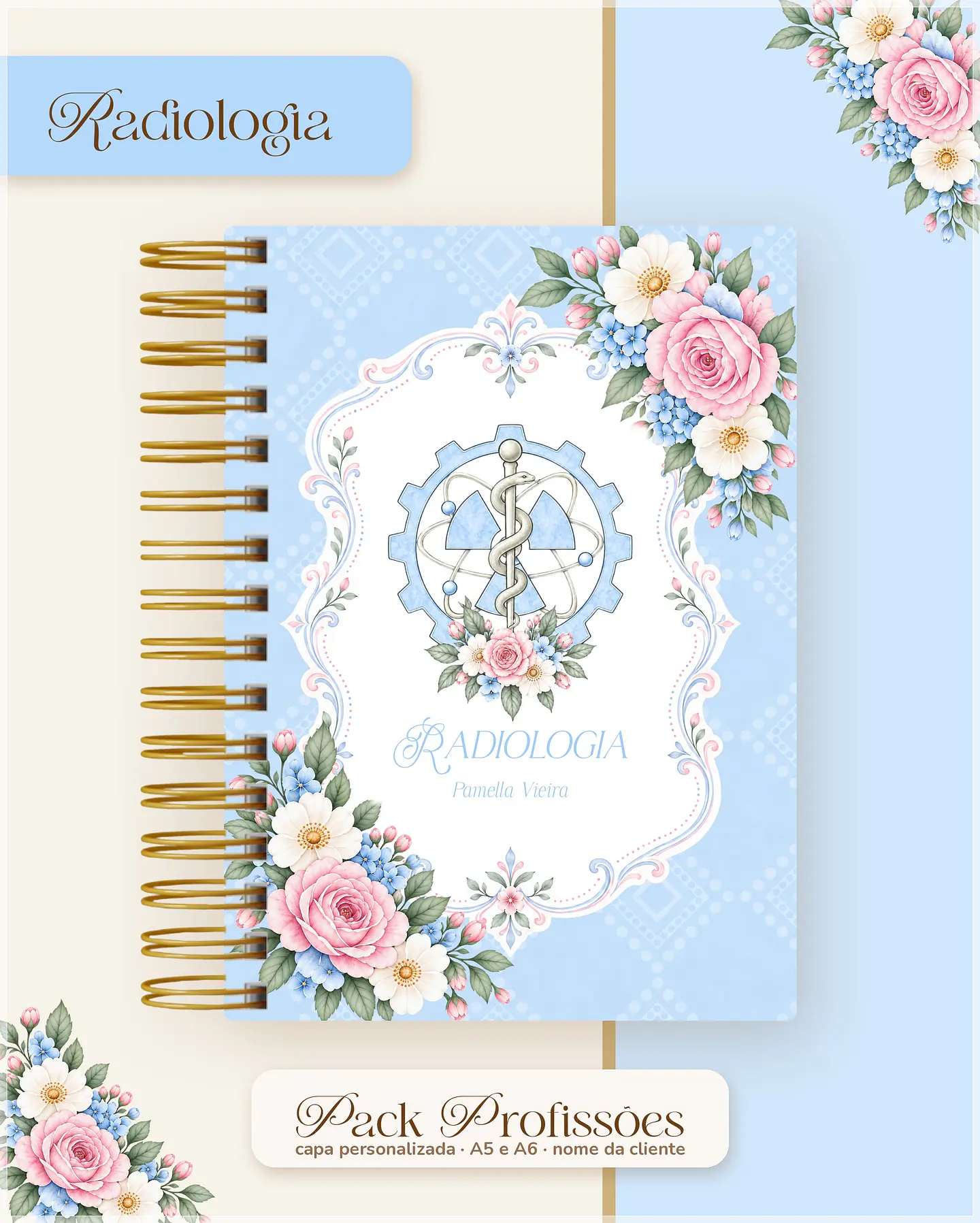 Encadernação - Coleção Profissões Floral Azul 1