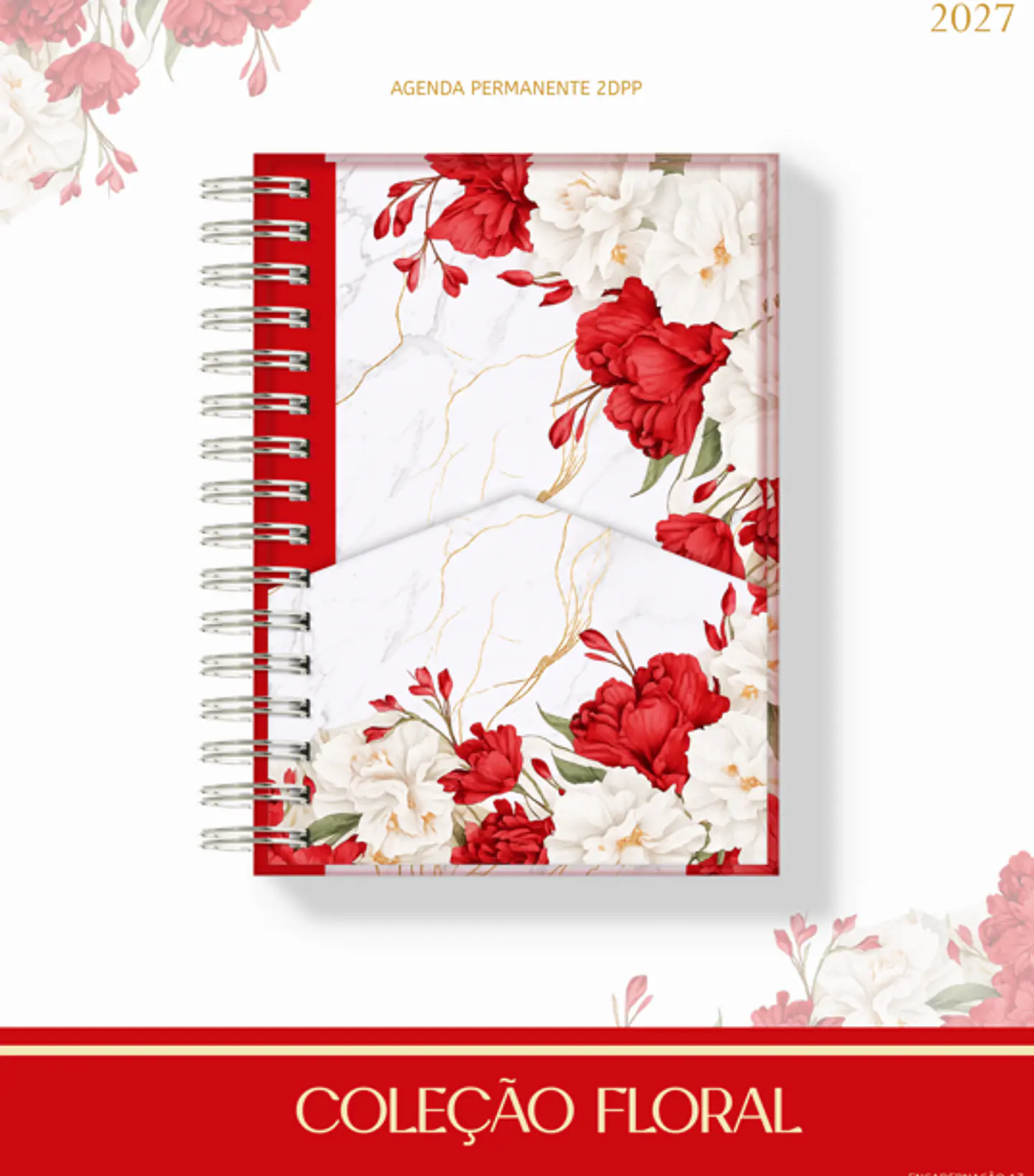 Encadernação - Coleção Enc 17 Floral Vermelho 1